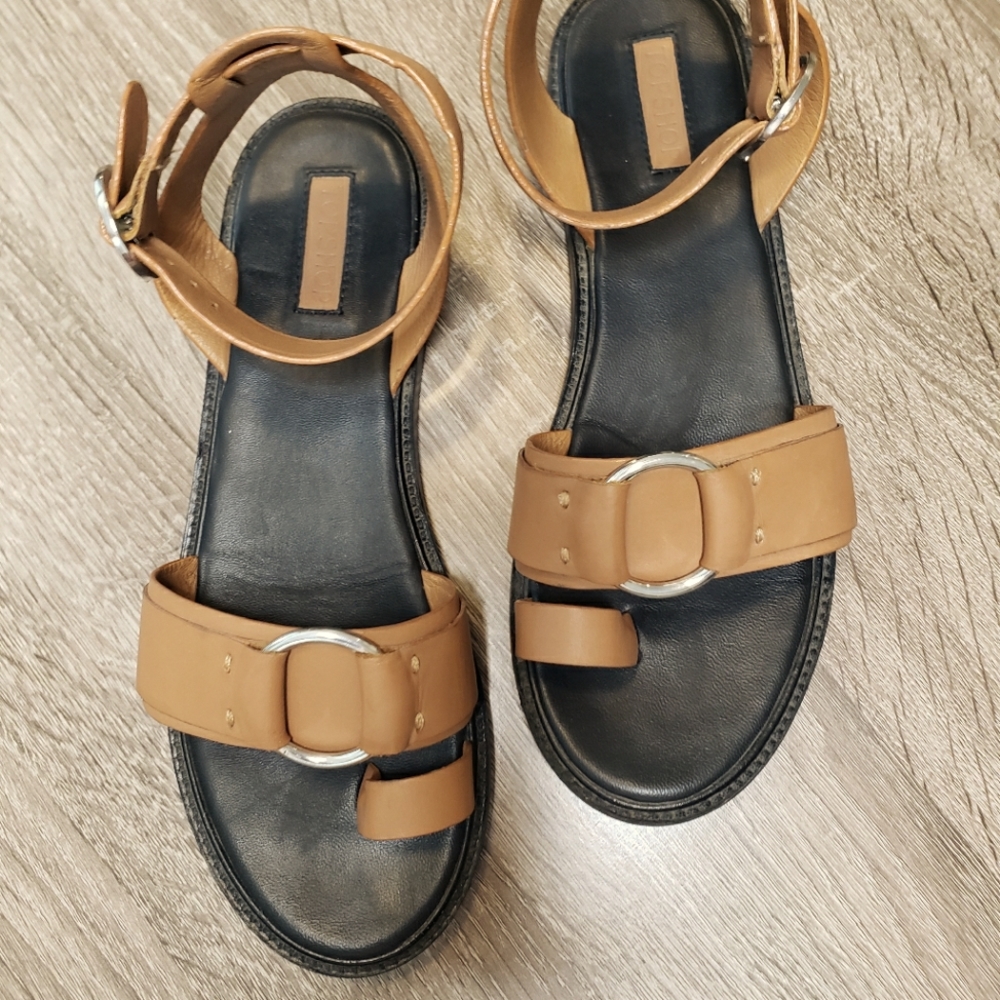 Topshop tan/black ankle strap sandals 8